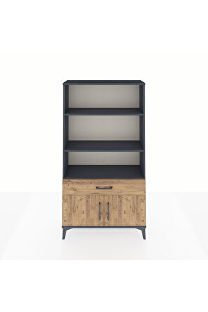 Arges Dolap 3 Raflı Tek Çekmeceli 2 Kapaklı 88x30x163 Antrasit-Çam