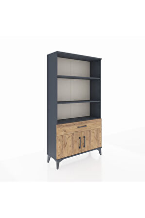 Arges Dolap 3 Raflı Tek Çekmeceli 2 Kapaklı 88x30x163 Antrasit-Çam