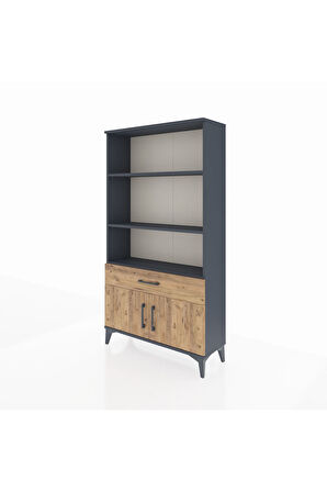 Arges Dolap 3 Raflı Tek Çekmeceli 2 Kapaklı 88x30x163 Antrasit-Çam