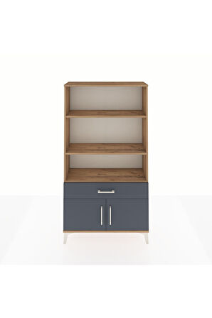 Arges Dolap 3 Raflı Tek Çekmeceli 2 Kapaklı 88x30x163 Çam-Antrasit