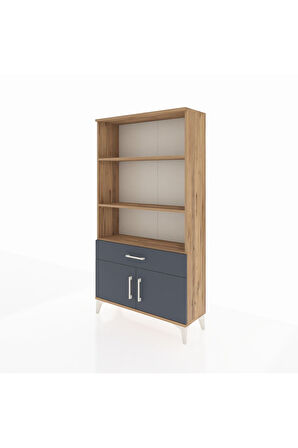 Arges Dolap 3 Raflı Tek Çekmeceli 2 Kapaklı 88x30x163 Çam-Antrasit