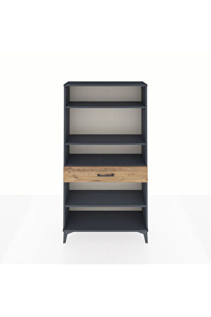 Arges Dolap 4 Raflı Tek Çekmeceli 88x30x163 Antrasit-Çam