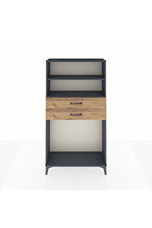 Arges Dolap 2 Raflı 2 Çekmeceli 88x30x163 Antrasit-Çam