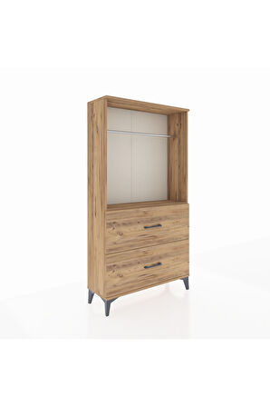 Arges Dolap Tek Raflı 2 Çekmeceli Tek Askılı 88x30x163 Çam-Çam