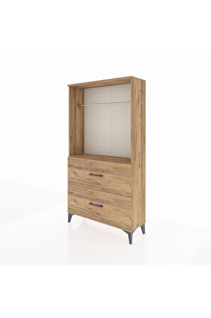 Arges Dolap Tek Raflı 2 Çekmeceli Tek Askılı 88x30x163 Çam-Çam