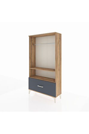 Arges Dolap 2 Raflı Tek Çekmeceli Tek Askılı 88x30x163 Çam-Antrasit