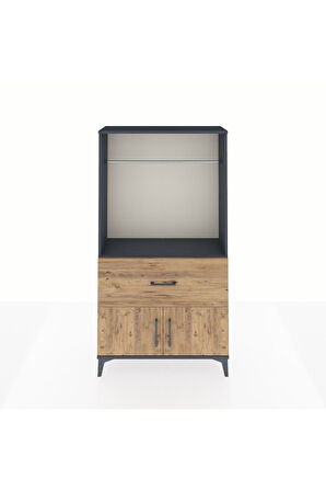 Arges Dolap Tek Raflı Tek Çekmeceli Tek Askılı 88x30x163 Antrasit-Çam