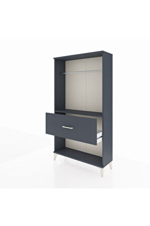 Arges Dolap Tek Raflı Tek Çekmeceli Tek Askılı 88x30x163 Antrasit-Antrasit