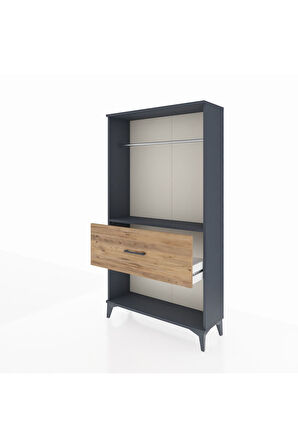 Arges Dolap Tek Raflı Tek Çekmeceli Tek Askılı 88x30x163 Antrasit-Çam
