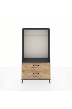 Arges Dolap Tek Raflı 2 Çekmeceli Tek Askılı 88x30x163 Antrasit-Çam