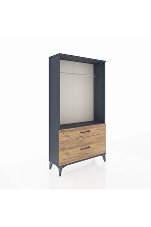 Arges Dolap Tek Raflı 2 Çekmeceli Tek Askılı 88x30x163 Antrasit-Çam