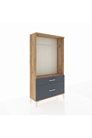 Arges Dolap Tek Raflı 2 Çekmeceli Tek Askılı 88x30x163 Çam-Antrasit