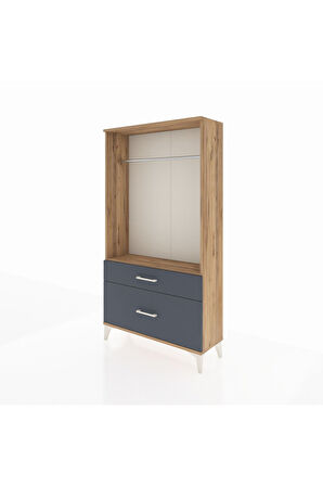 Arges Dolap Tek Raflı 2 Çekmeceli Tek Askılı 88x30x163 Çam-Antrasit