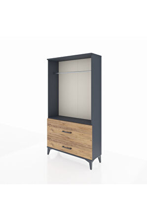 Arges Dolap Tek Raflı 2 Çekmeceli Tek Askılı 88x30x163 Antrasit-Çam
