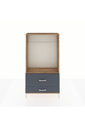 Arges Dolap Tek Raflı 2 Çekmeceli Tek Askılı 88x30x163 Çam-Antrasit