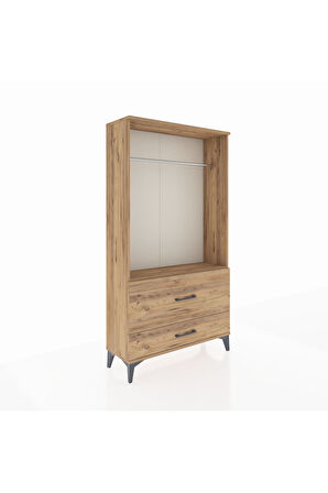 Arges Dolap Tek Raflı 2 Çekmeceli Tek Askılı 88x30x163 Çam-Çam