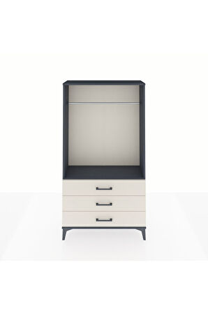Arges Dolap Tek Raflı 3 Çekmeceli Tek Askılı 88x30x163 Antrasit-Aytaşı