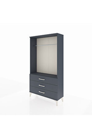 Arges Dolap Tek Raflı 3 Çekmeceli Tek Askılı 88x30x163 Antrasit-Antrasit