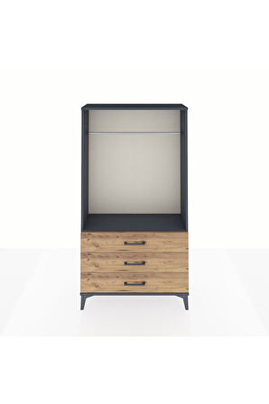 Arges Dolap Tek Raflı 3 Çekmeceli Tek Askılı 88x30x163 Antrasit-Çam