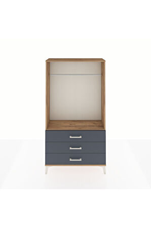 Arges Dolap Tek Raflı 3 Çekmeceli Tek Askılı 88x30x163 Çam-Antrasit
