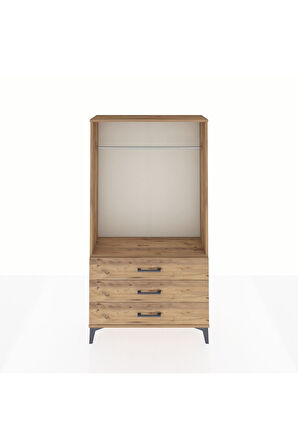 Arges Dolap Tek Raflı 3 Çekmeceli Tek Askılı 88x30x163 Çam-Çam