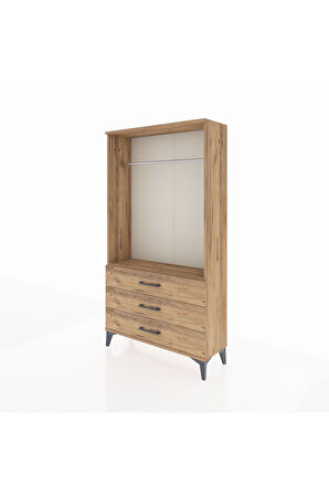 Arges Dolap Tek Raflı 3 Çekmeceli Tek Askılı 88x30x163 Çam-Çam