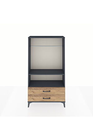 Arges Dolap 2 Raflı 2 Çekmeceli Tek Askılı 88x30x163 Antrasit-Çam