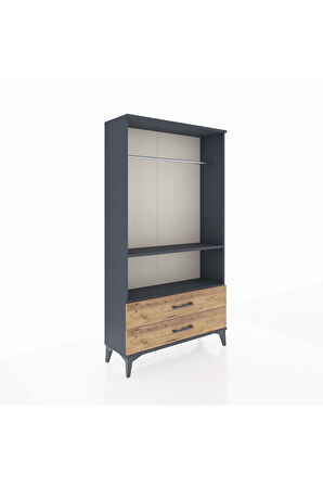 Arges Dolap 2 Raflı 2 Çekmeceli Tek Askılı 88x30x163 Antrasit-Çam