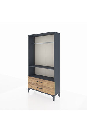 Arges Dolap 2 Raflı 2 Çekmeceli Tek Askılı 88x30x163 Antrasit-Çam