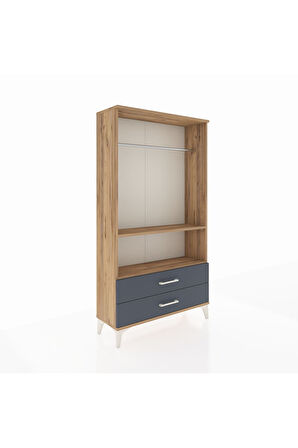 Arges Dolap 2 Raflı 2 Çekmeceli Tek Askılı 88x30x163 Çam-Antrasit