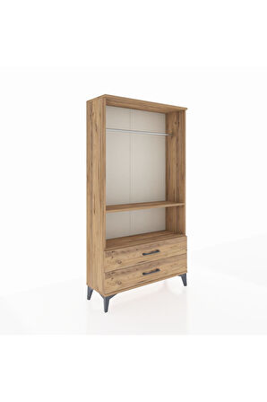 Arges Dolap 2 Raflı 2 Çekmeceli Tek Askılı 88x30x163 Çam-Çam