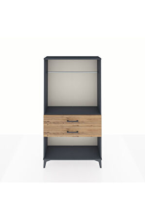 Arges Dolap Tek Raflı 2 Çekmeceli Tek Askılı 88x30x163 Antrasit-Çam