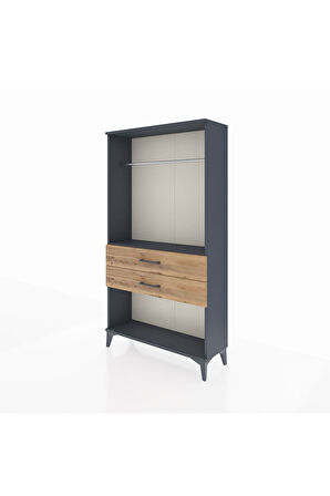 Arges Dolap Tek Raflı 2 Çekmeceli Tek Askılı 88x30x163 Antrasit-Çam