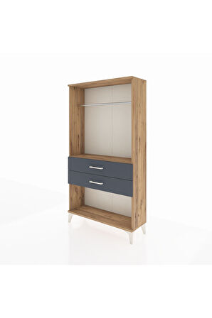 Arges Dolap Tek Raflı 2 Çekmeceli Tek Askılı 88x30x163 Çam-Antrasit