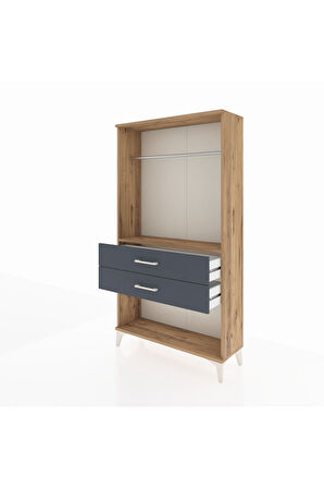 Arges Dolap Tek Raflı 2 Çekmeceli Tek Askılı 88x30x163 Çam-Antrasit