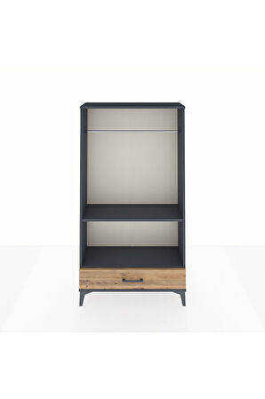 Arges Dolap 2 Raflı Tek Çekmeceli Tek Askılı 88x30x163 Antrasit-Çam