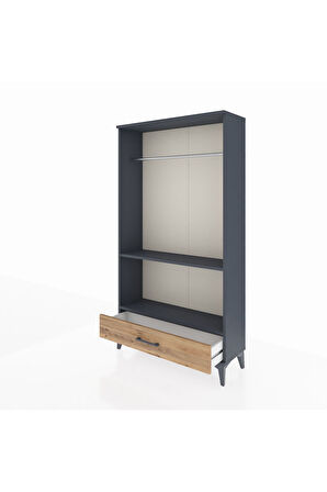 Arges Dolap 2 Raflı Tek Çekmeceli Tek Askılı 88x30x163 Antrasit-Çam