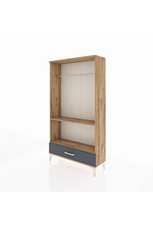 Arges Dolap 2 Raflı Tek Çekmeceli Tek Askılı 88x30x163 Çam-Antrasit