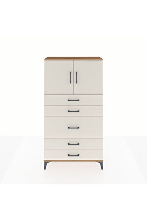 Arges Dolap 2 Raflı 5 Çekmeceli 2 Kapaklı 88x30x163 Çam-Aytaşı