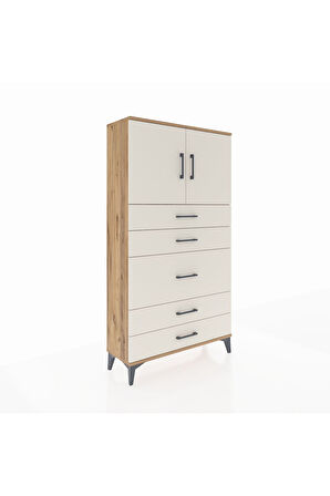 Arges Dolap 2 Raflı 5 Çekmeceli 2 Kapaklı 88x30x163 Çam-Aytaşı
