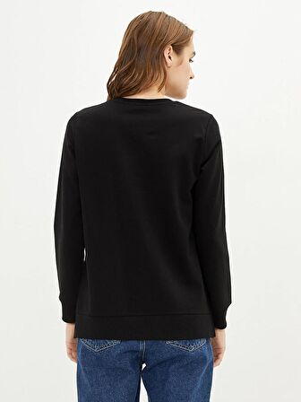 Bisiklet Yaka Baskılı Uzun Kollu Kadın Sweatshirt