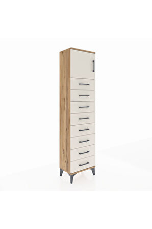 Arges Dolap Tek Raflı 8 Çekmeceli Tek Kapaklı 44x30x182 Çam-Aytaşı