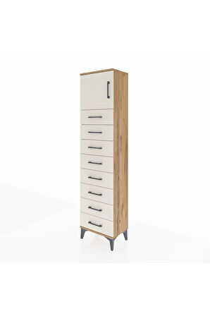 Arges Dolap Tek Raflı 8 Çekmeceli Tek Kapaklı 44x30x182 Çam-Aytaşı