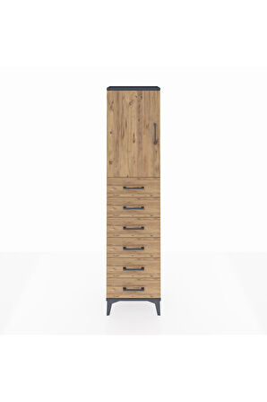 Arges Dolap 2 Raflı 6 Çekmeceli Tek Kapaklı 44x30x182 Antrasit-Çam