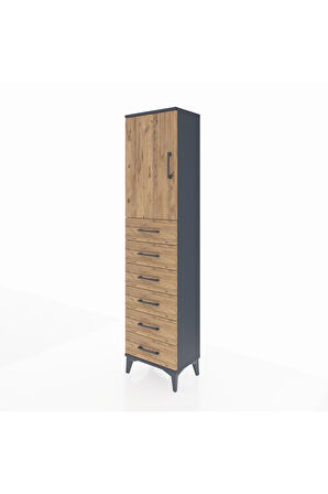 Arges Dolap 2 Raflı 6 Çekmeceli Tek Kapaklı 44x30x182 Antrasit-Çam