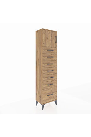 Arges Dolap Tek Raflı 7 Çekmeceli Tek Kapaklı 44x30x182 Çam-Çam