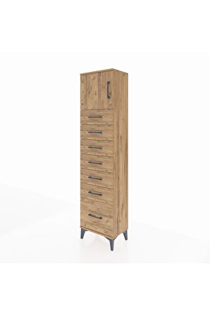 Arges Dolap Tek Raflı 7 Çekmeceli Tek Kapaklı 44x30x182 Çam-Çam