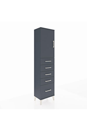 Arges Dolap Tek Raflı 5 Çekmeceli Tek Kapaklı 44x30x182 Antrasit-Antrasit