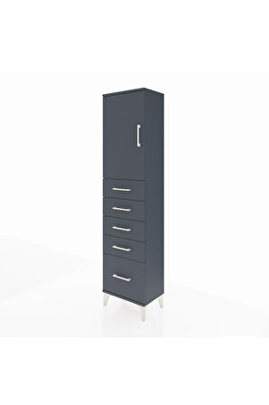 Arges Dolap Tek Raflı 5 Çekmeceli Tek Kapaklı 44x30x182 Antrasit-Antrasit