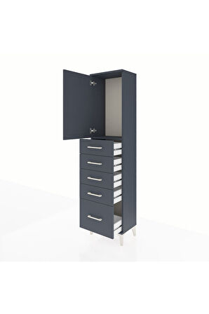 Arges Dolap Tek Raflı 5 Çekmeceli Tek Kapaklı 44x30x182 Antrasit-Antrasit